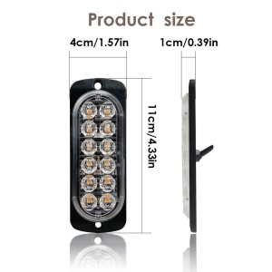 Imagine cu dimensiunile modulului stroboscop LED galben cu 12 LED-uri, utilă pentru verificarea compatibilității la montaj.