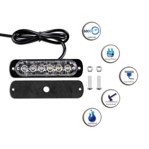 Modul stroboscop LED galben cu 6 LED-uri, cablu, garnitură și șuruburi de montaj pentru instalare sigură și rapidă.