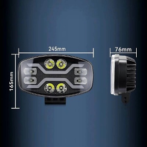 Dimensiunile proiectorului LED oval: 245 mm lățime, 165 mm înălțime și 76 mm adâncime.