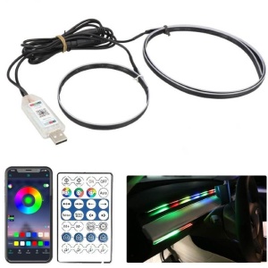 Set 2 Benzi Acrilice Auto 110 cm și 35 cm – Lumină Ambientală Curcubeu USB pentru Bord și Interior