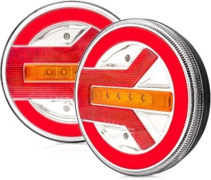 Set 2 Stopuri LED Spate Rotunde 140mm 12V/24V – Semnal Dinamic, Poziție, Stop – Remorcă, Camion, Trailer