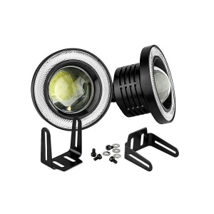 Set proiectoare LED cu lupă Angel Eyes 76 mm, livrat cu suporturi și accesorii pentru montaj.