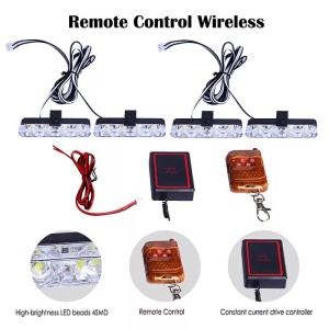 Set de stroboscoape LED cu control wireless, prezentat împreună cu telecomanda, cablajul și modulul de comandă pentru instalare completă.