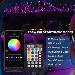 Kit fibră optică LED auto RGB cu telecomandă și control prin aplicație