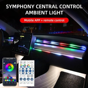 Benzi acrilice auto cu efect curcubeu și control din aplicație, ideale pentru personalizarea iluminării ambientale interioare.