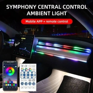 Benzi acrilice auto cu efect curcubeu și control din aplicație, ideale pentru personalizarea iluminării ambientale interioare.