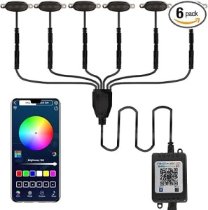 Kit 6 lumini ambientale RGB pentru grila auto, alimentare 12V, montaj universal și iluminare decorativă.