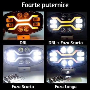 Funcțiile de iluminare ale proiectorului LED oval: DRL, DRL cu fază scurtă, fază scurtă și fază lungă.