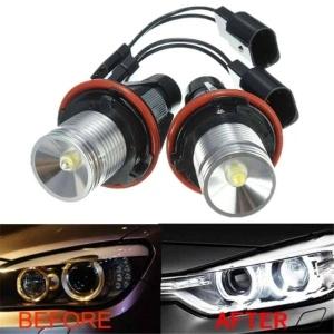 Comparatie Angel Eyes BMW before vs after – diferență majoră de lumină