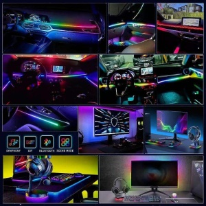 Lumină ambientală auto curcubeu montată pe bord și în interior, pentru un efect modern și spectaculos pe timp de noapte.