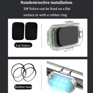 Stroboscop LED wireless TUCRIM cu montaj rapid prin arici sau elastice, fără modificări permanente.