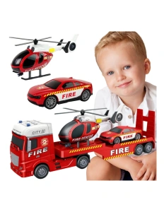 Camion de pompieri cu macara – set cu mașină și elicopter de intervenție, lumini și sunete, 3+ ani