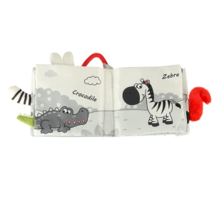 Carte senzorială moale din material textil pentru bebeluși, Cozi de animale – Bufniță, cu contraste, 6 luni+ - Img 5