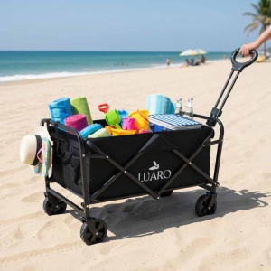 Carucior pliabil de calatorie pentru transport la plaja, camping si excursii, 83x47x43cm, capacitate 100L, sarcina maxima 100Kg - Img 5