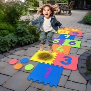 Covoras educativ Tip puzzle cu model pentru Jocul Sotron, Antiderapant, Amortizeaza caderile, 230 X 66 cm - Img 4