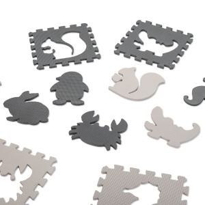 Covoras tip puzzle de joaca, Antiderapant, Amortizeaza caderile, Tematica Zoo, 90 x 90 x 1 cm, Gri - Img 5