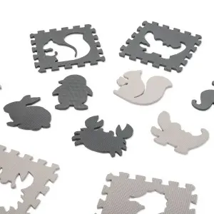 Covoras tip puzzle de joaca, Antiderapant, Amortizeaza caderile, Tematica Zoo, 90 x 90 x 1 cm, Gri - Img 5