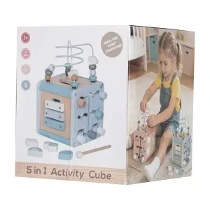 Cub educativ din lemn 5 în 1 pentru copii 1+ – jucărie senzorială cu sortator de forme, labirint, xilofon și circuit cu mărgele - Img 6