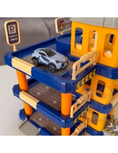 Garaj auto supraetajat – parcare cu lift manual, pista și 3 mașinuțe metalice, 3+ ani - Img 5