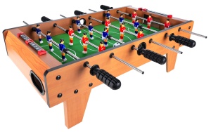 Masă de Fotbal, Set Foosball Compact cu 18 Jucatori, 2 Mingi, 6 Manere, Tabela Scor, MDF Ranforsat si Laminat, Dimensiuni 69x37x24 cm