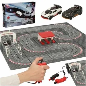 Pista Electrică de Curse 64x64 cm cu 2 Mașini și Controlere – Set Construcție Inclus