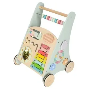 Premergător din Lemn cu Abac, Sortator de Forme și Blocuri Colorate – Jucărie Educațională Montessori pentru Copii 12+ luni - Pusher - Img 2