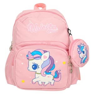 Rucsac Copii Model Unicorn, Ghiozdan de Gradinita 3+, Usor, Rezistent, cu Husa Frontala Detasabila, 30x22x11cm, Culoare Roz