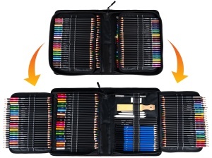 Set Desen Profesional 144 piese – creioane grafit si colorate, carbune, Accesorii, Caiet de schite 20 pagini A5