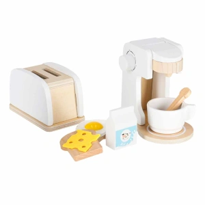 Set electrocasnice de jucărie din lemn pentru copii: prăjitor de pâine, espressor și mixer, 16 piese, 3 ani+ - Img 5
