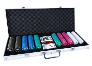 Set Poker, Craps & Blackjack cu 500 Jetoane, 2 Pachete Carti, 5 Zaruri si Jeton Dealer – Servieta Eleganta cu Cheie si Protectie din Spuma - Img 2