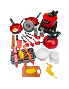Set ustensile de bucatarie pentru copii XXL, cu aragaz, tigai, oale, alimente si accesorii, 36 piese, 3+ ani