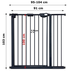 Barieră de Siguranță pentru Scări și Uși – 76–104 cm, Înălțime 100 cm, Sistem Fără Găurire, Negru - Img 2