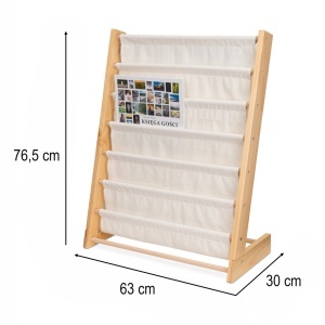 Biblioteca pentru copii – Raft carti organizare și lectură într-un singur loc pe 6 nivele, Lemn+Bumbac, 63cm x 30cm x 76,5cm - Img 2