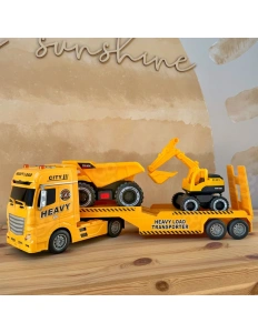 Camion de tractare cu rampă mobilă – set cu autobasculantă și excavator, lumini și sunete, 3+ ani - Img 4