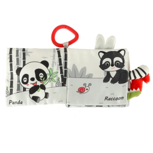 Carte senzorială moale din material textil pentru bebeluși, Cozi de animale – Bufniță, cu contraste, 6 luni+ - Img 3