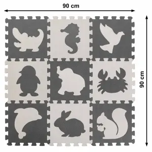 Covoras tip puzzle de joaca, Antiderapant, Amortizeaza caderile, Tematica Zoo, 90 x 90 x 1 cm, Gri - Img 2