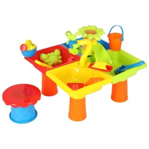 Masa de Joaca pentru Apa si Nisip – Cu Scaun, Moara de Apa, Accesorii si Pista Acvatica, 45x45x37 cm, 3+ Ani - Img 6