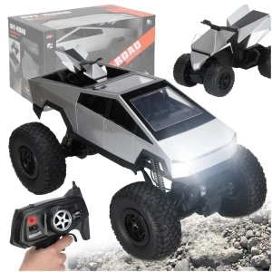 Masina RC Tesla Cybertruck 4x4, 1:8, 45 cm, 2.4 GHz, Off-Road, Negru/Argintiu, 2in1 Masina + ATV