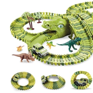 Pistă Mașini Dinozaur – 240 Segmente Flexibile pentru Auto Asamblare, Tuneluri și Figurine Incluse - Img 4