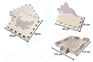 Puzzle Spumă EVA din 36 piese pentru Copii – Covoraș Interactiv 150x150 cm cu Elemente Detașabile, Gri & Bej - Img 7