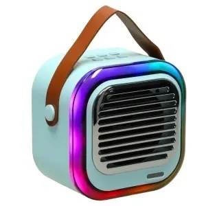 Set 2 Microfoane si Boxa Karaoke copii, Wireless, MicroSD card, Bluetooth, USB, Lumini ambientale, Albastru Turcoaz