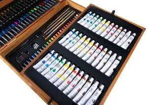 Set arta profesional complet , Pictura si Desen 174 piese – creioane, markere, vopsele, pasteluri si pensule, in cutie eleganta din lemn pliabila - Img 6
