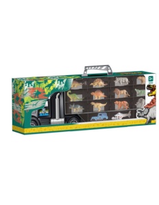 Set Camion Transportator 3 in 1– Remorca cu Compartimente, Lansator si Cutie de Depozitare, cu 6 Dinozauri, 6 Animale, Masina si Elicopter, Jucarie pentru copii, 50 cm +3 ani - Img 8