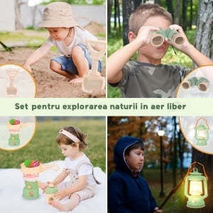 Set de camping pentru copii, Cort de Joaca cu 25 accesorii, rucsac, lanterna, aragaz, binoclu, lampa cu gaz, 3+ ani - Img 4
