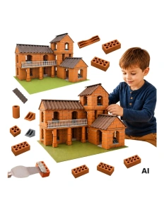 Set de Construcție cu Cărămizi Reale pentru Copii, Vilă cu Etaj, 461 Piese – Kit DIY cu Mortar, Jucărie Educativă, 3+ ani