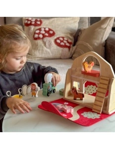 Set Ferma din Lemn Portabila, 11 Figurine si Accesorii, Casa Pliabila cu Maner, de la 18 luni - Img 2