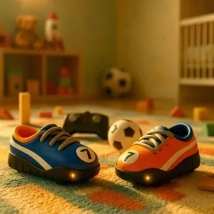 Set Joacă Fotbal 2 mașini RC în formă de pantof, telecomandate, 2 porți, minge, multicolor, 15,5x9,5x9cm - Img 2