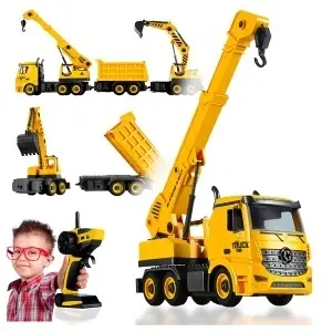 Set Macara și Camion RC cu Excavator și Basculantă – Vehicul Demontabil și Telecomandă Wireless - Img 4