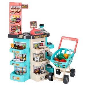 Supermarket de Joaca copii cu cărucior, 47 de accesorii, casă de marcat, 79x53x34cm - Img 3