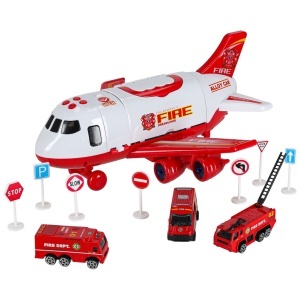 Aeronava de transport cu 3 masini de pompieri, Semne de circulatie, Semnale sonore si Lumini Led - Img 6